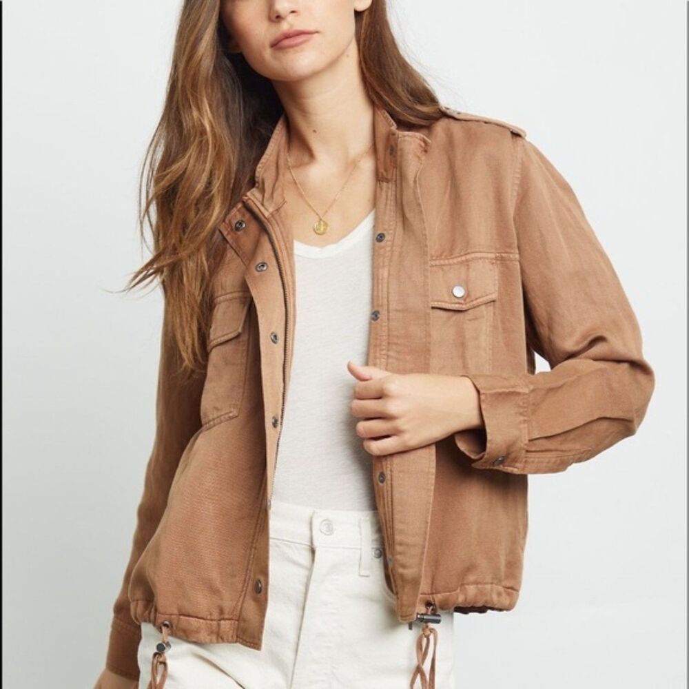 Rails Tan Collins Tencel Linen Slouchy Fall Zip Snap Jacket Cinched Hem Sz S